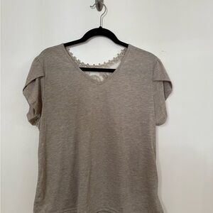 SHEIN Light Brown V-Neck Short Sleeve Top